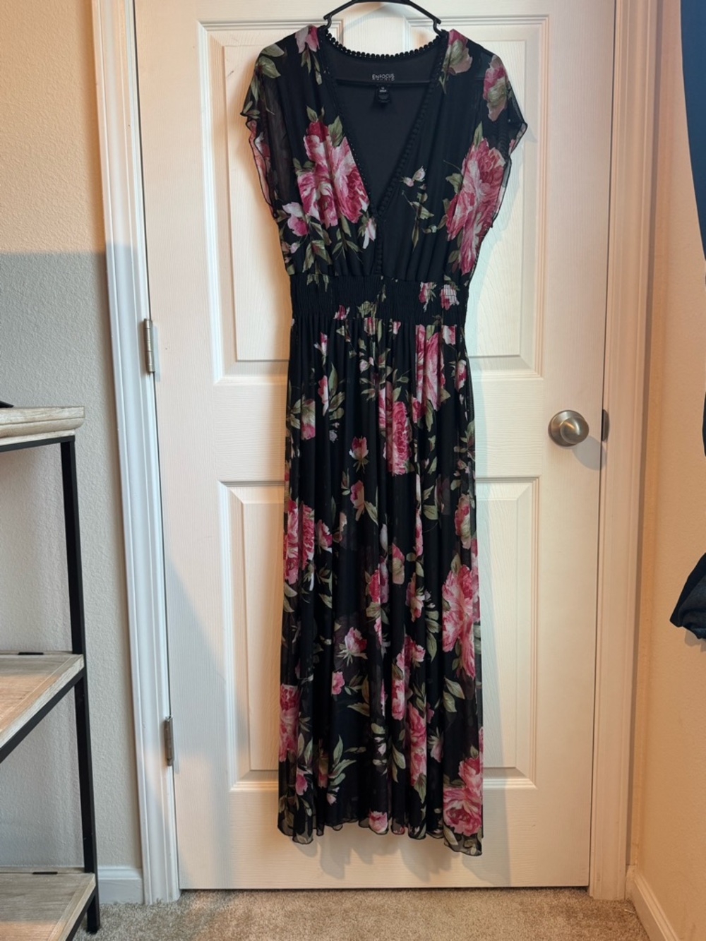 Black Maxi Dress with Pink Floral Print